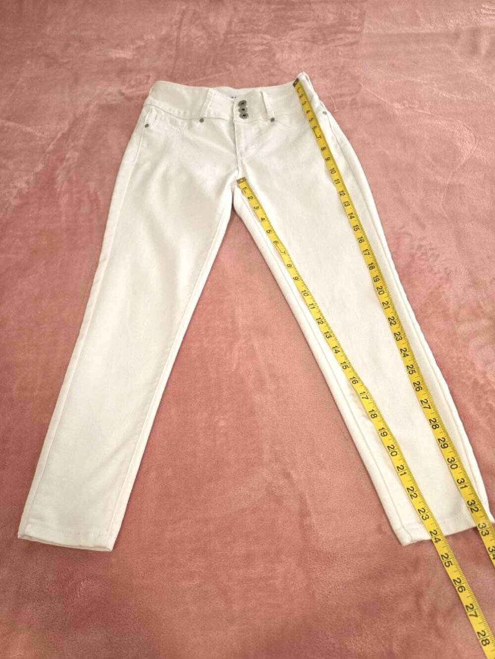 Blue Savvy Women’s White Skinny Jeans Slim Fit 3-Button Fly Pockets - Picture 2 of 8